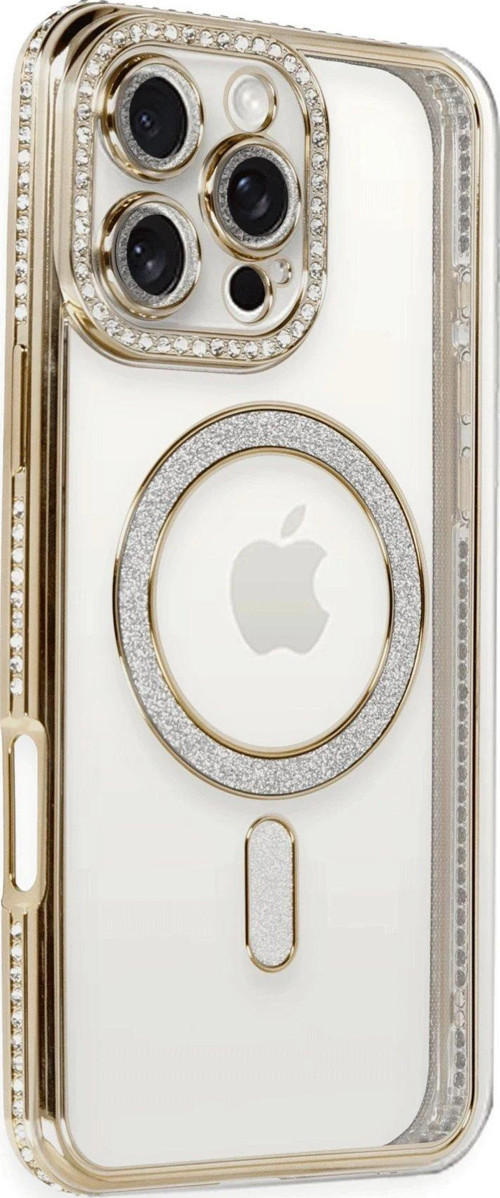 Iphone 16 Kılıf Joke Simli Magneticsafe Kılıf - Gold-(5796)