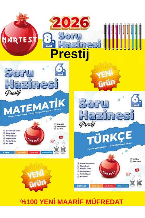 Nartest Yayıları 6.Sınıf Prestij Mat-Türkçe %100 Yeni Müfredat Soru Hazinesi Soru Bankası+Kalem
