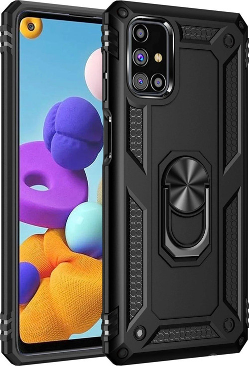 Galaxy M51 Kılıf Sofya Yüzüklü Silikon Kapak - Siyah-(5796)