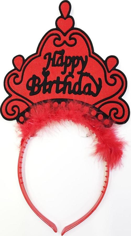 Parti Happy Birthday Yazılı Neon Kırmızı Renk Doğum Günü Tacı