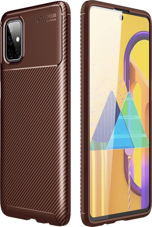 Galaxy M51 Kılıf Auto Focus Karbon Kapak - Kahverengi-(5796)