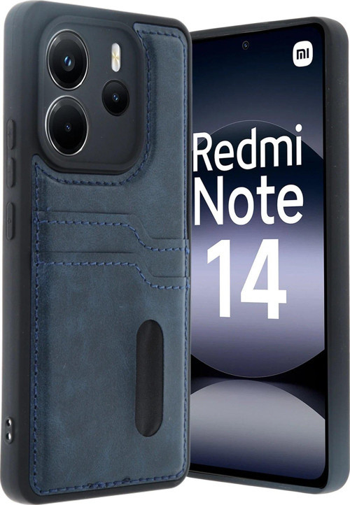 Redmi Note 14 4G Kılıf Sara Kartvizitli Deri Kılıf - Lacivert-(5796)