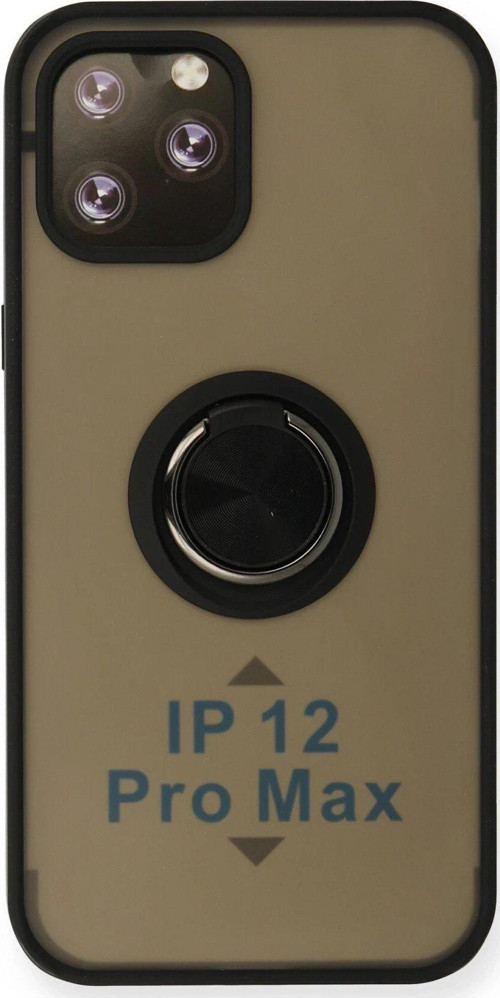 Iphone 12 Kılıf Montreal Yüzüklü Silikon Kapak - Siyah-(5796)