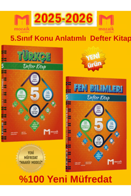 %100 Yeni 5.Sınıf Türkçe-Fen Konu Anlatımlı Defter Seti+Tablet Kalemi