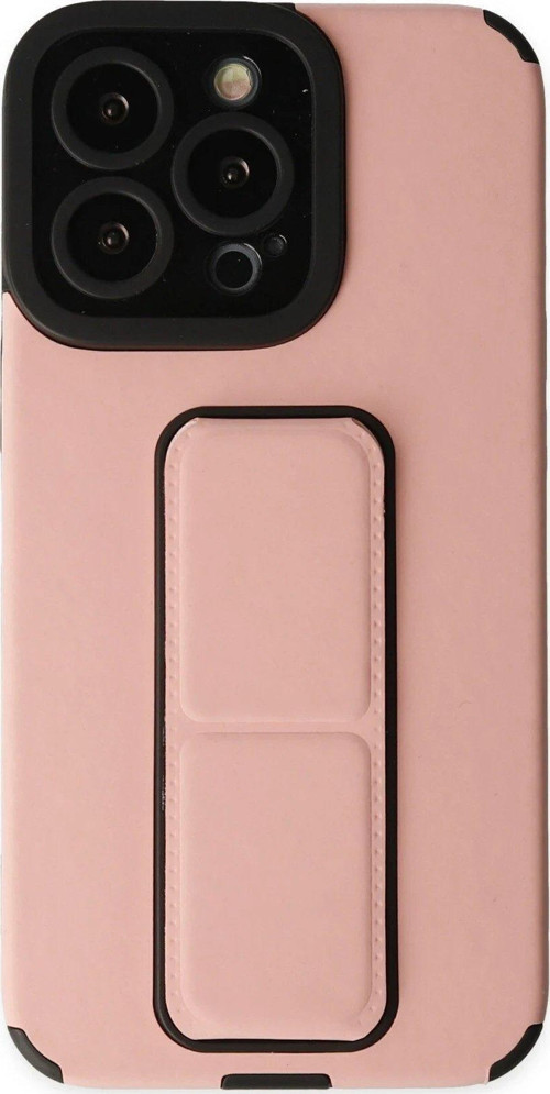 Iphone 13 Kılıf Mega Standlı Silikon - Pudra-(5796)