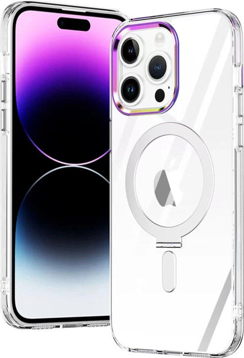 Iphone 15 Kılıf Magneticsafe Standlı Kapak - Şeffaf-(5796)