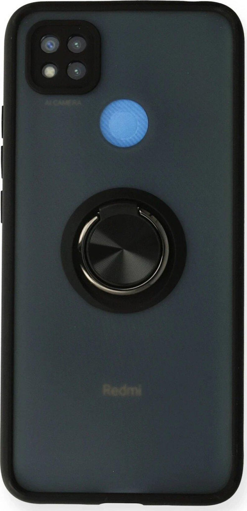 Redmi 9C Kılıf Montreal Yüzüklü Silikon Kapak - Siyah-(5796)