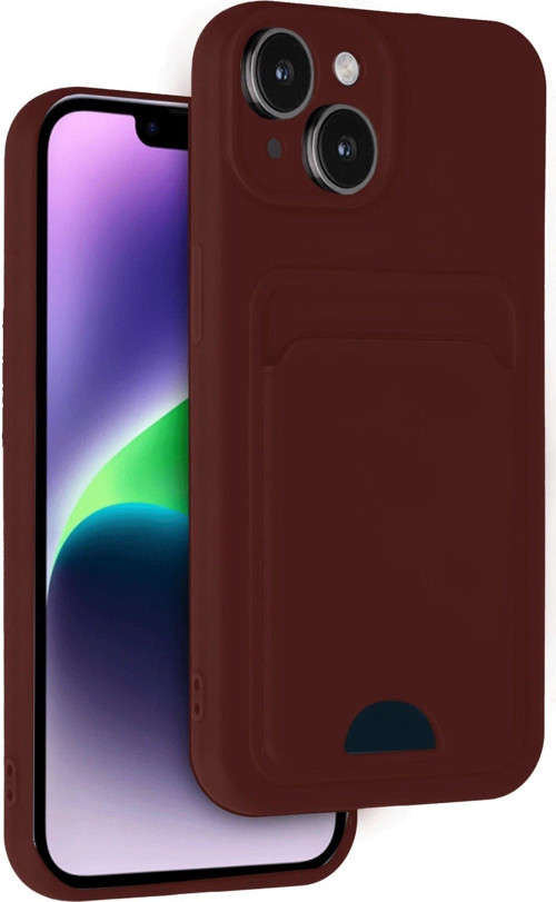 Iphone 14 Kılıf Kelvin Kartvizitli Silikon - Bordo-(5796)