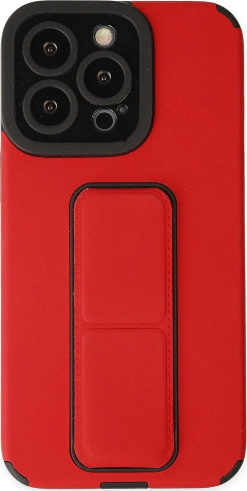 Iphone 13 Kılıf Mega Standlı Silikon - Kırmızı-(5796)