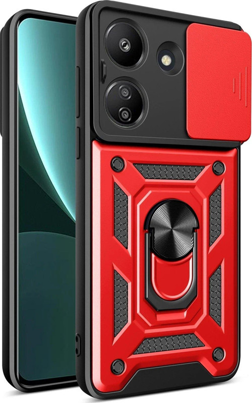 Redmi 13C Kılıf Pars Lens Yüzüklü Silikon - Kırmızı-(5796)