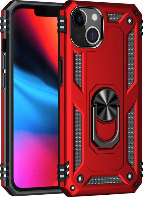 Iphone 14 Kılıf Sofya Yüzüklü Silikon Kapak - Kırmızı-(5796)