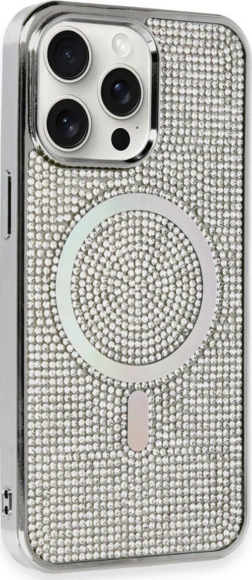 Iphone 15 Kılıf Diamond Magsafe Kapak - Gümüş-(5796)