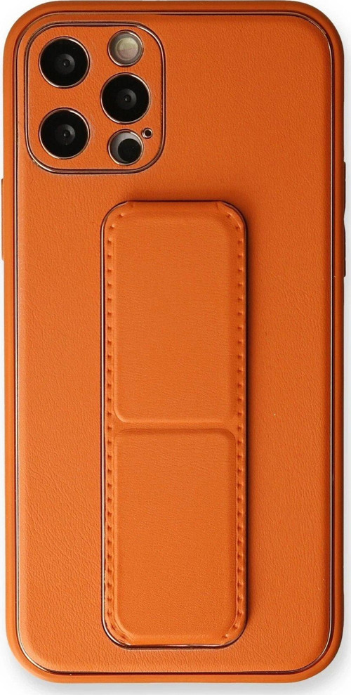 Iphone 12 Kılıf Coco Deri Standlı Kapak - Turuncu-(5796)