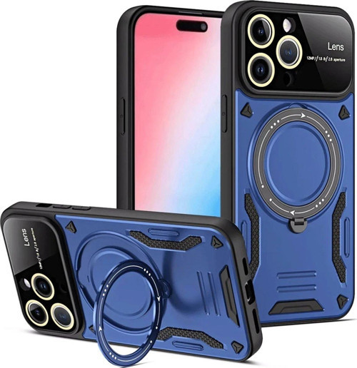Iphone 16 Kılıf Joy Lens Standlı Kapak - Lacivert-(5796)