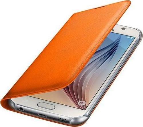 Galaxy S6 ile Uyumlu Flip Wallet (Deri Görünümlü) Turuncu EF-WG920POEGWW