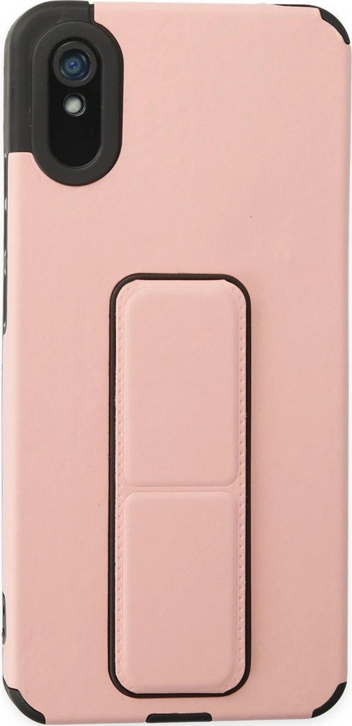 Redmi 9A Kılıf Mega Standlı Silikon - Pudra-(5796)