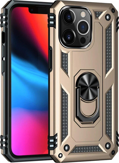 Iphone 14 Kılıf Sofya Yüzüklü Silikon Kapak - Gold-(5796)