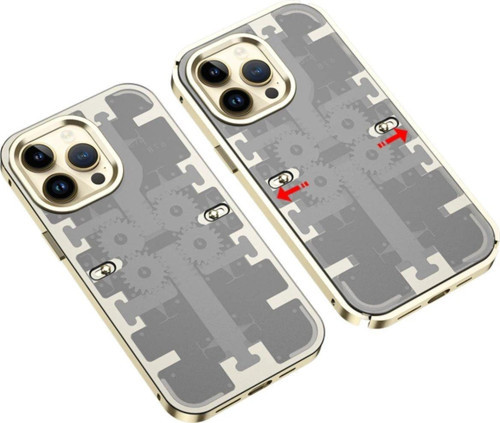 Iphone 13 Kılıf Mekanik Bumper Kapak - Gold-(5796)