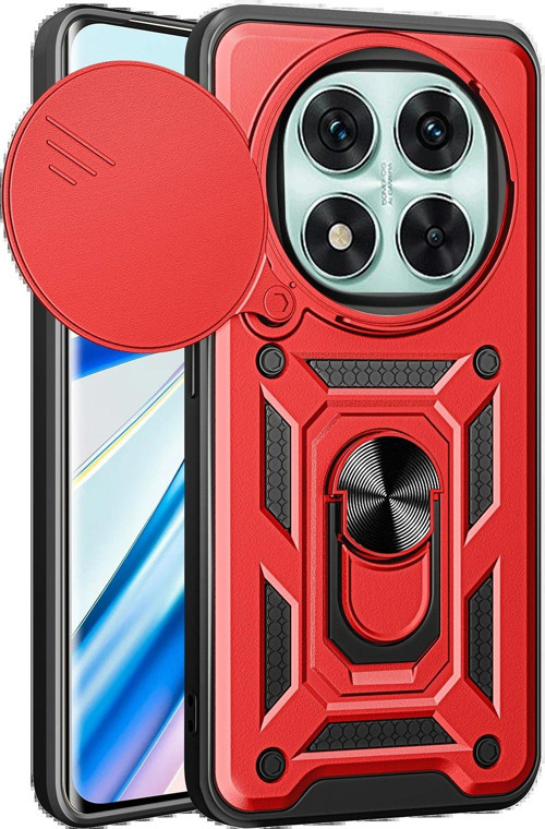 Redmi Note 14 4G Kılıf Pars Lens Yüzüklü Silikon - Kırmızı-(5796)