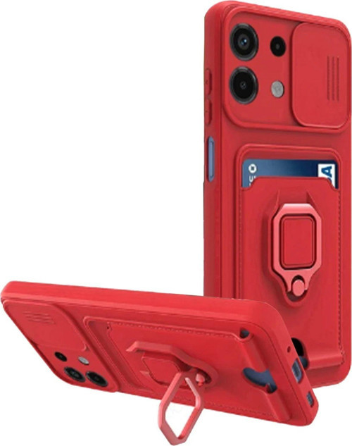 Redmi Note 13 4G Kılıf Zuma Kartvizitli Yüzüklü Silikon - Kırmızı-(5796)