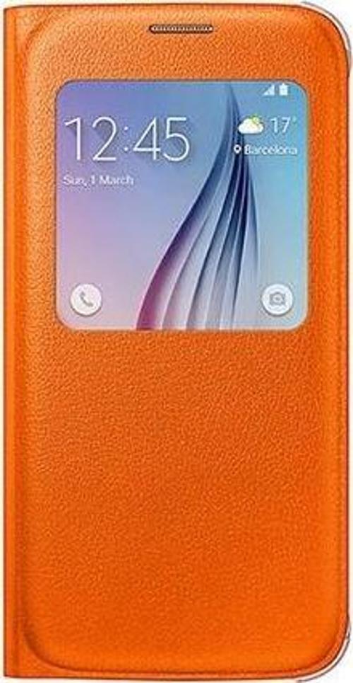 Galaxy S6 ile Uyumlu S View Cover (Deri Görünümlü) Turuncu EF-CG920POEGWW