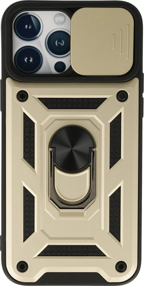Iphone 13 Kılıf Pars Lens Yüzüklü Silikon - Gold-(5796)