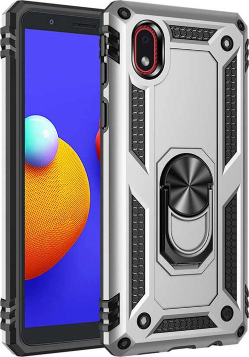 Galaxy A01 Core Kılıf Sofya Yüzüklü Silikon Kapak - Gümüş-(5796)