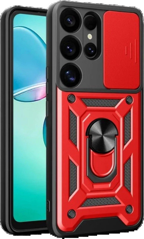 Galaxy S25 Kılıf Pars Lens Yüzüklü Silikon - Kırmızı-(5796)