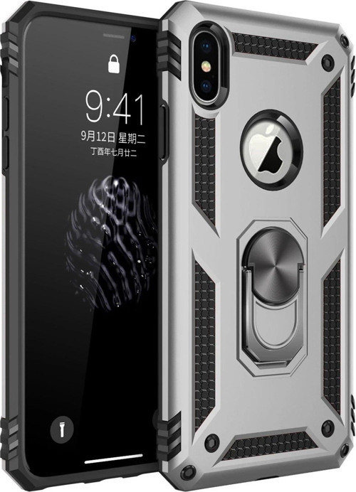 Iphone Xs Kılıf Sofya Yüzüklü Silikon Kapak - Gümüş-(5796)