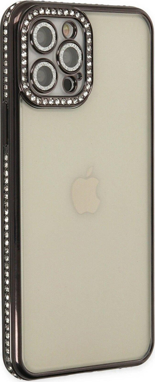 Iphone 12 Kılıf Joke Taşlı Silikon - Siyah-(5796)