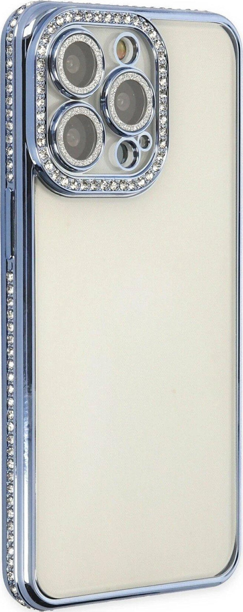 Iphone 14 Kılıf Joke Taşlı Silikon - Mavi-(5796)