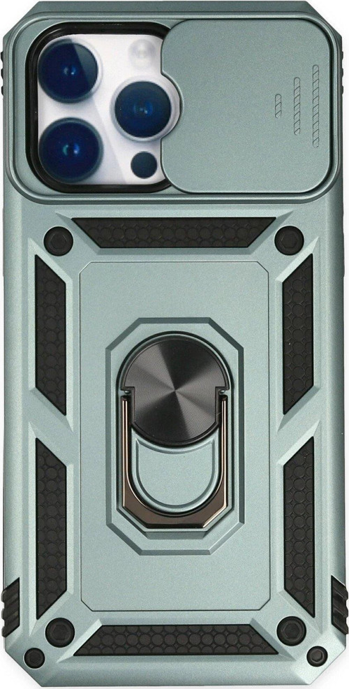Iphone 14 Kılıf Pars Lens Yüzüklü Silikon - Yeşil-(5796)