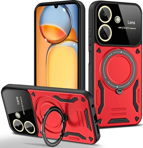 Redmi 13C Kılıf Joy Lens Standlı Kapak - Kırmızı-(5796)