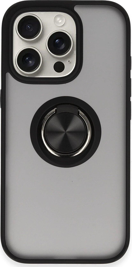 Iphone 16 Kılıf Montreal Yüzüklü Silikon Kapak - Siyah-(5796)