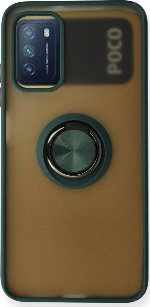 Redmi 9T Kılıf Montreal Yüzüklü Silikon Kapak - Yeşil-(5796)