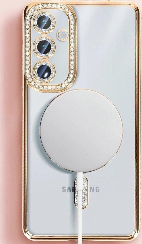 Galaxy S25 Kılıf Joke Simli Magneticsafe Kılıf - Pembe-(5796)