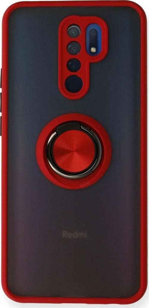 Redmi 9 Kılıf Montreal Yüzüklü Silikon Kapak - Kırmızı-(5796)