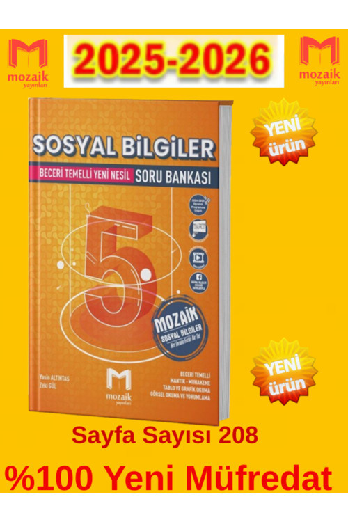 %100 Yeni Müfredat 5.Sınıf Sosyal Bilgiler (Yeni Ürün)Soru Bankası +Android Kalem