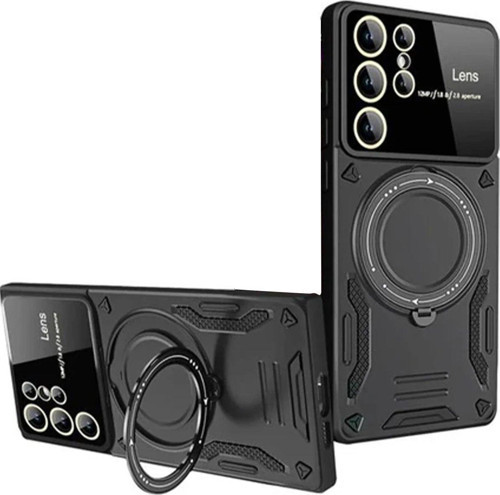 Galaxy S24 Kılıf Joy Lens Standlı Kapak - Siyah-(5796)
