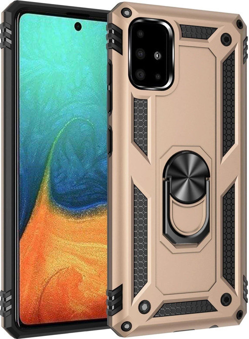 Galaxy A71 Kılıf Sofya Yüzüklü Silikon Kapak - Gold-(5796)