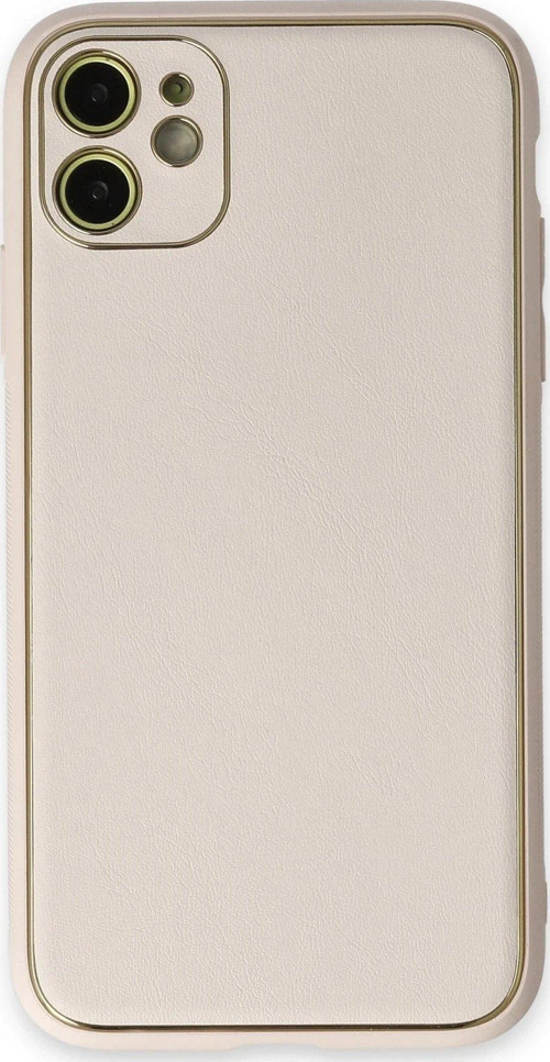 Iphone 12 Kılıf Coco Deri Silikon Kapak - Beyaz-(5796)