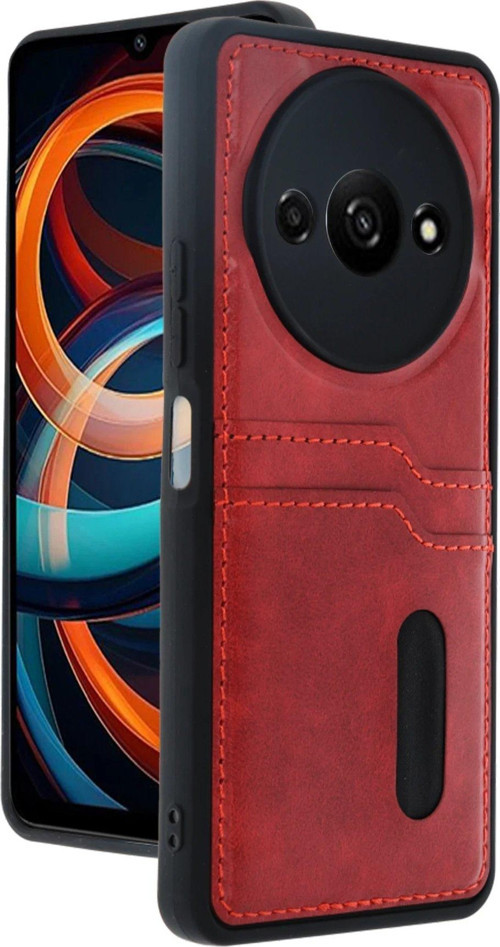 Redmi A3 4G Kılıf Sara Kartvizitli Deri Kılıf - Kırmızı-(5796)
