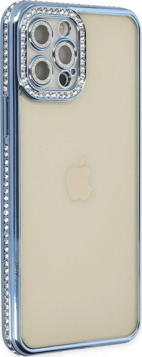 Iphone 12 Kılıf Joke Taşlı Silikon - Mavi-(5796)