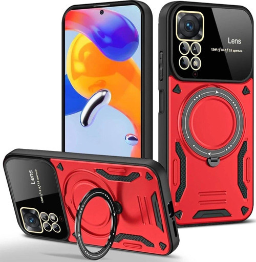 Redmi Note 11 Kılıf Joy Lens Standlı Kapak - Kırmızı-(5796)