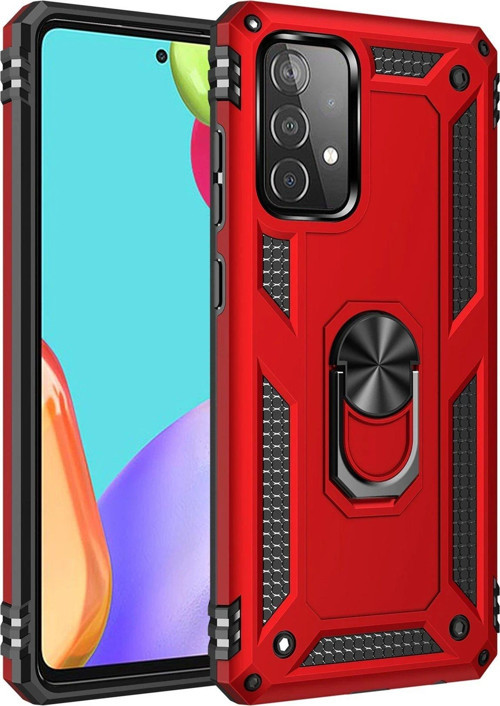 Galaxy A52 Kılıf Sofya Yüzüklü Silikon Kapak - Kırmızı-(5796)