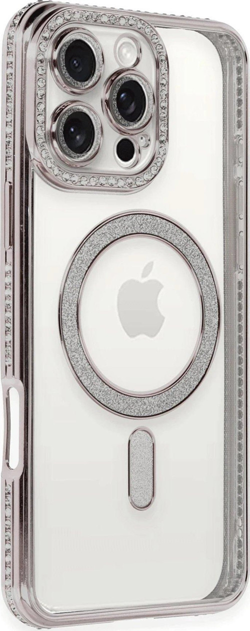 Iphone 16 Kılıf Joke Simli Magneticsafe Kılıf - Pembe-(5796)
