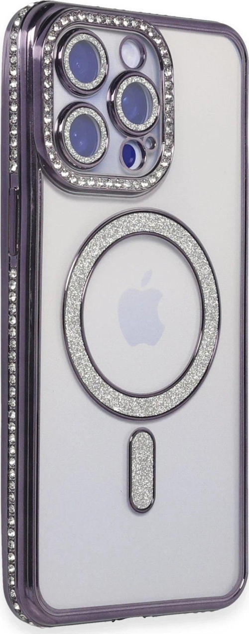 Iphone 14 Kılıf Joke Simli Magneticsafe Kılıf - Derin Mor-(5796)