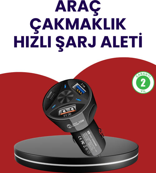 55W Pd Ve Quick Charge 3.0 Destekli Polygold Araç Şarj Adaptörü