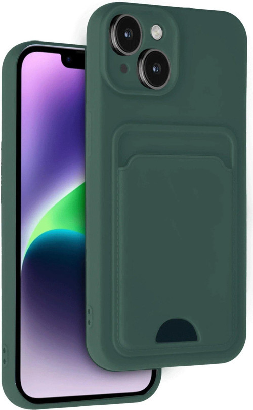 Iphone 14 Kılıf Kelvin Kartvizitli Silikon - Koyu Yeşil-(5796)