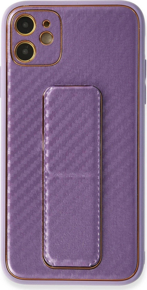 Iphone 12 Kılıf Coco Karbon Standlı Kapak - Mor-(5796)